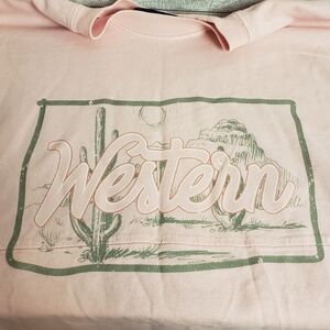 Spirit Jersey Oversized Long Sleeve Pink Sweatshirt w‎ Western Graphic Womens M